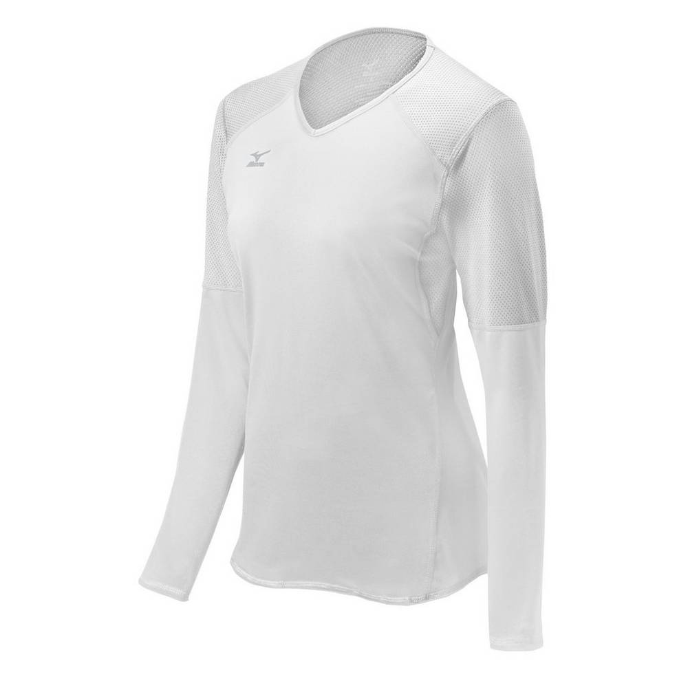 Womens Mizuno Techno VI Long Sleeve Volleyball Jersey White Philippines (KRIECG894)